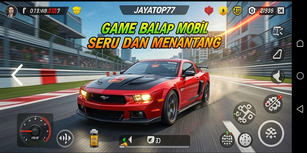 Screenshot gameplay JAYATOP77 menampilkan aksi balap seru di lintasan.