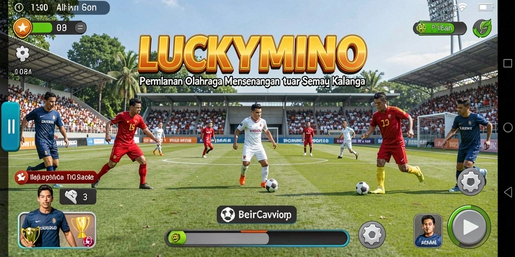 Screenshot utama LUCKYMINO menampilkan aksi olahraga yang seru dan mengasyikkan.