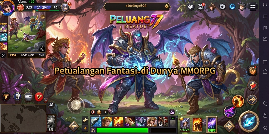 Tangkapan layar utama PELUANG77 menampilkan pertempuran seru di dunia MMORPG.